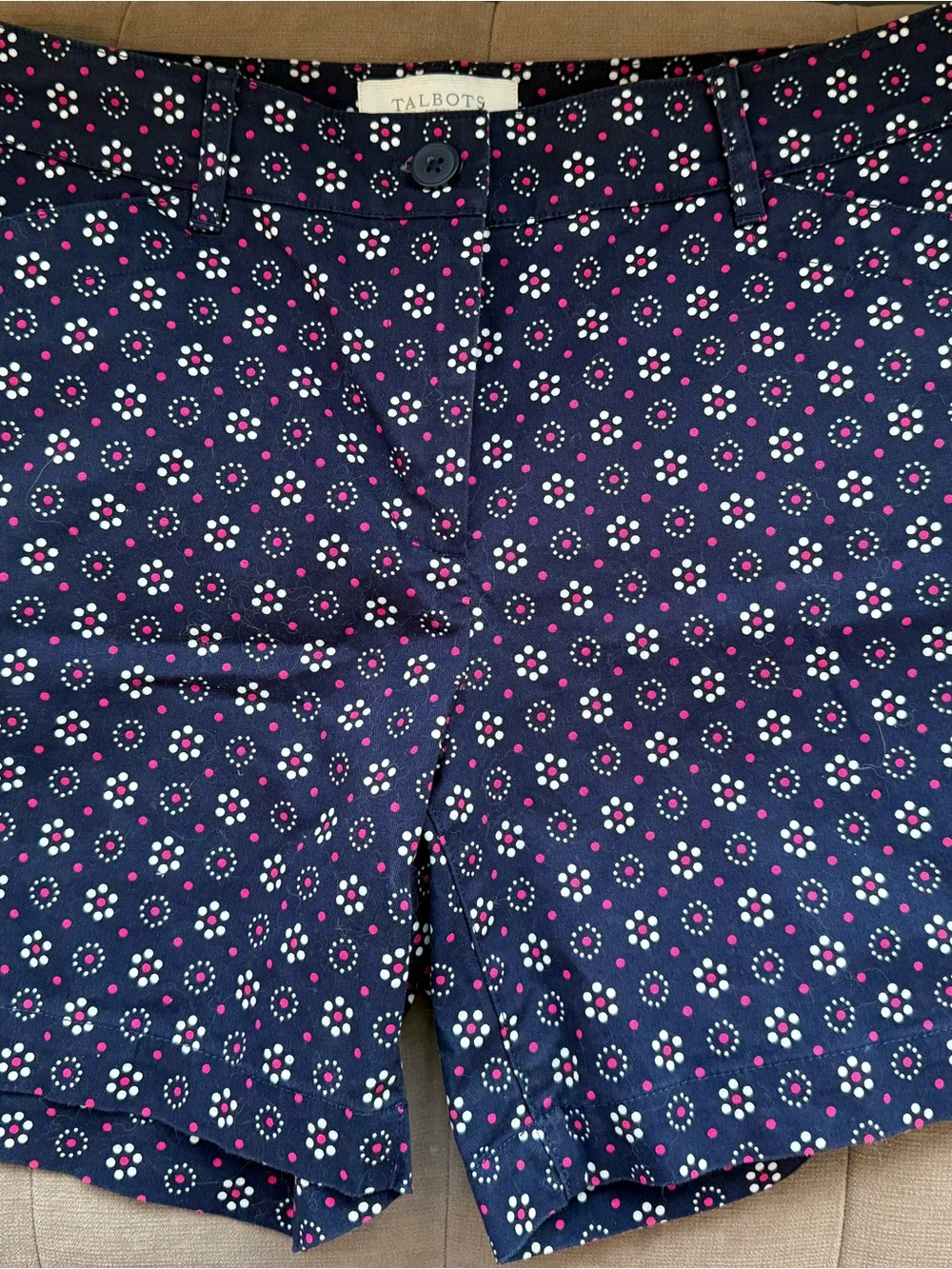 Talbots Navy Dot Floral Print Shorts